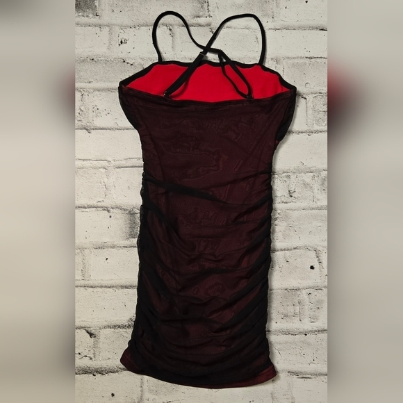 SHEIN Black Red Mesh Ruched Bodycon Mini Dress US 2 - Picture 9 of 13